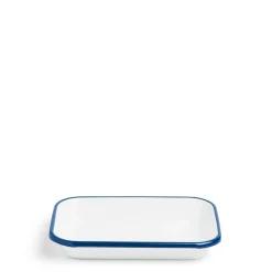 White & Blue Enamel Rectangle Dish Small