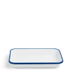 White & Blue Enamel Rectangular Dish Large