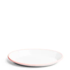 White & Pink Enamel Oval Plate