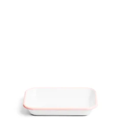 White & Pink Enamel Rectangular Dish 21cm